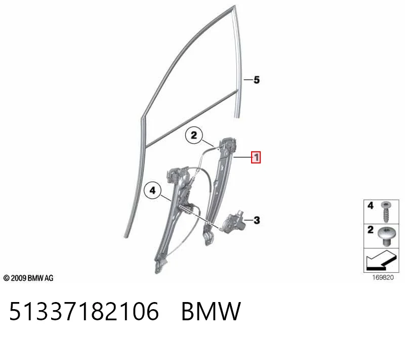 Склопідйомник (механізм переміщення скла) на BMW 7  F01, F02, F03, F04
