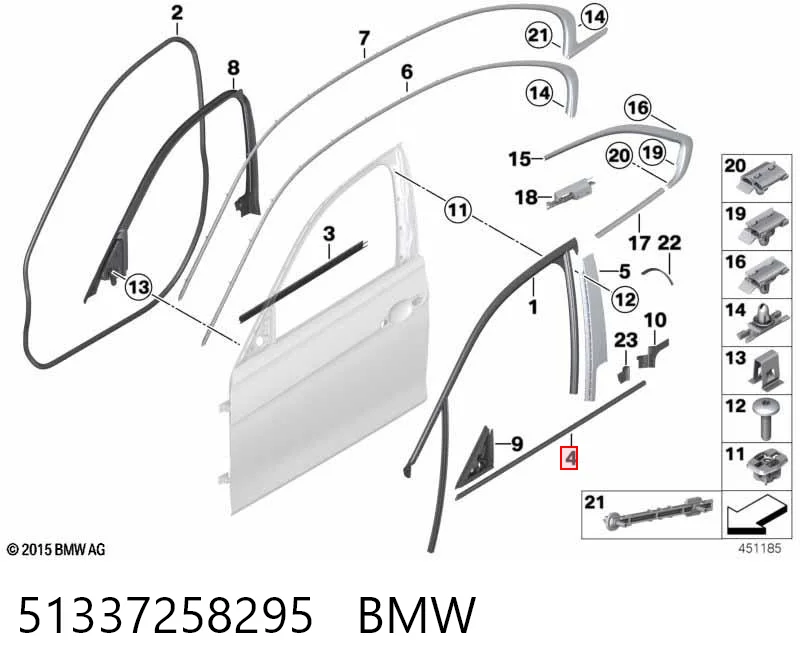 51337258295 BMW Молдинг опускного скла дверей передньої, лівої