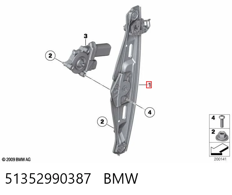 51352990387 BMW Склопідйомник задніх лівих дверей