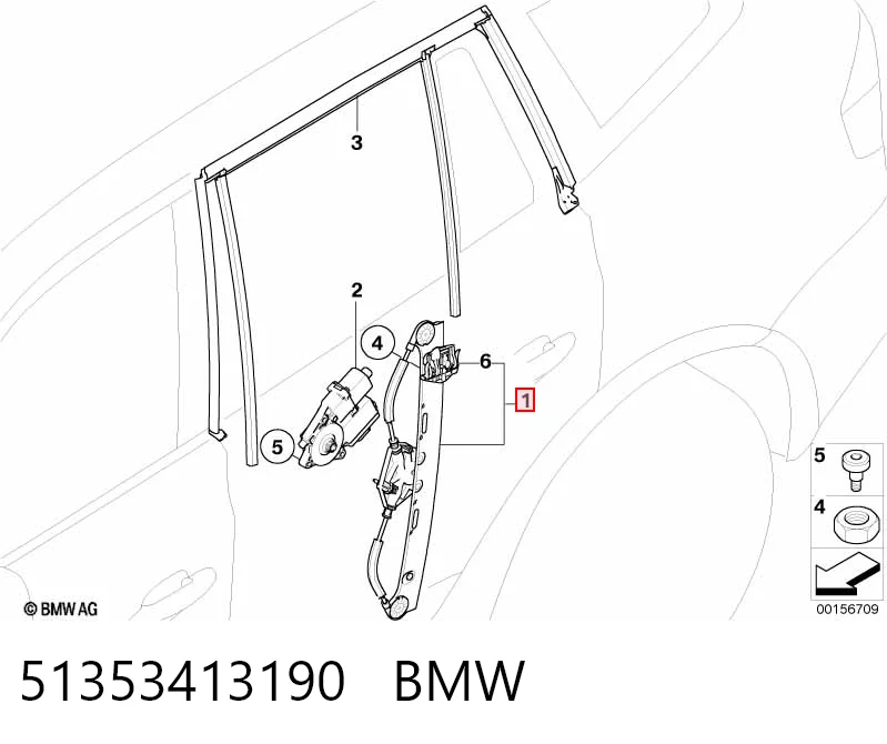 51353413190 BMW Склопідйомник задніх правих дверей