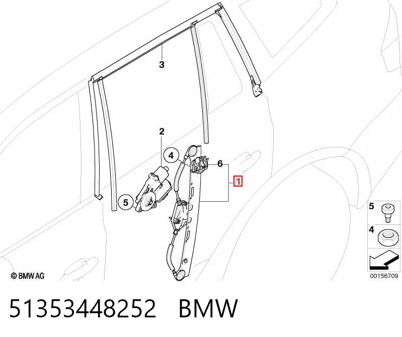 51353448252 BMW Склопідйомник задніх правих дверей