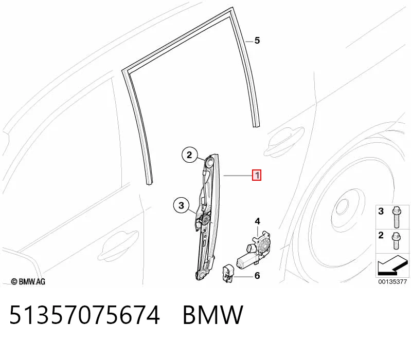 51357075674 BMW Склопідйомник задніх правих дверей