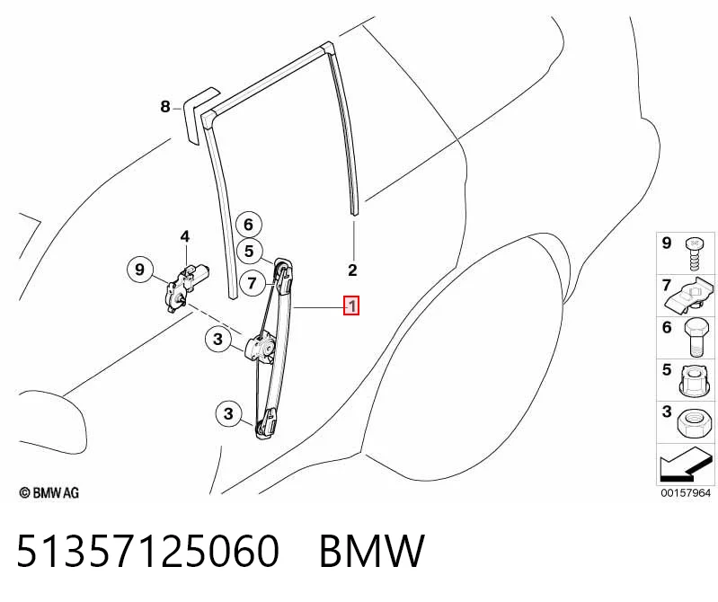 51357125060 BMW Склопідйомник задніх правих дверей