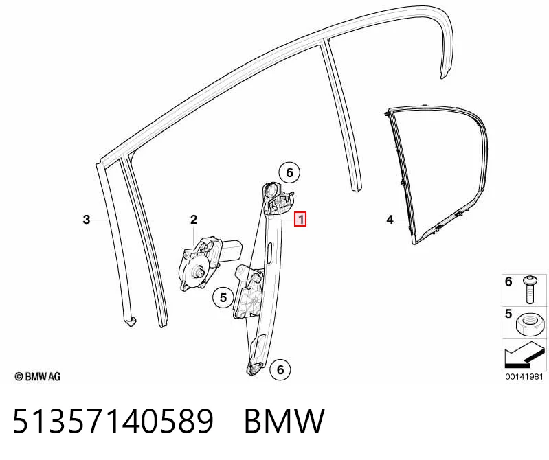 51357140589 BMW Механізм склопідйомника двері задньої, лівої