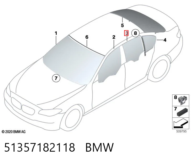 51357182118 BMW Скло задньої двері правої
