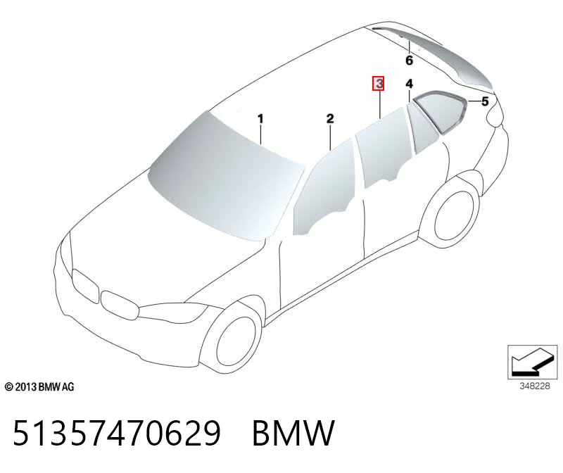 51357470629 BMW Скло задніх дверей, лівих