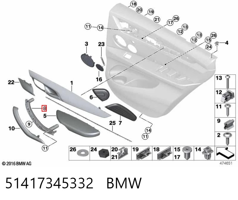 51417345332 BMW Тримач зовнішньої ручки дверей, передньої правої