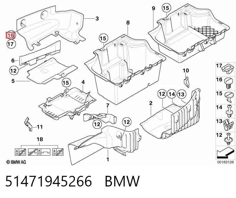 51471945266 BMW Пістон (кліп) кріплення підкрилки переднього крила