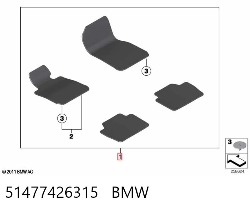 Комплект килимків BMW 3 седан (F30, F80) (2011 - 2018) ціна, від 159.99 USD