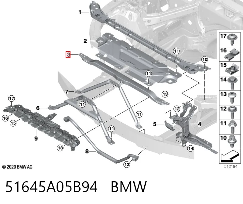 51645A05B94 BMW Супорт радіатора верхній/монтажна панель кріплення фар