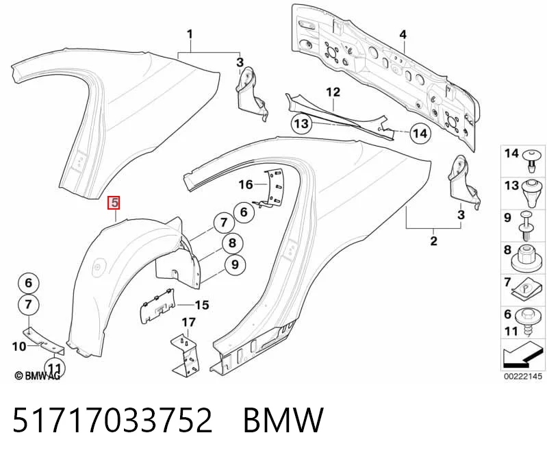 Підкрилок заднього крила, правий BMW 7033752 ціна, від 29.39 USD