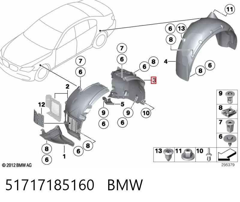 51717185160 BMW Підкрилок переднього крила, правий задній