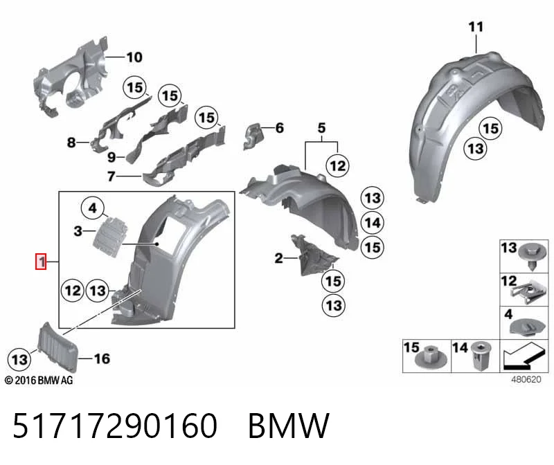 51712993142 BMW Підкрилок переднього крила, правий передній