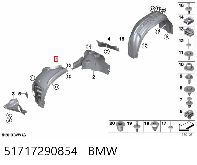 51717290854 BMW Підкрилок переднього крила, правий передній