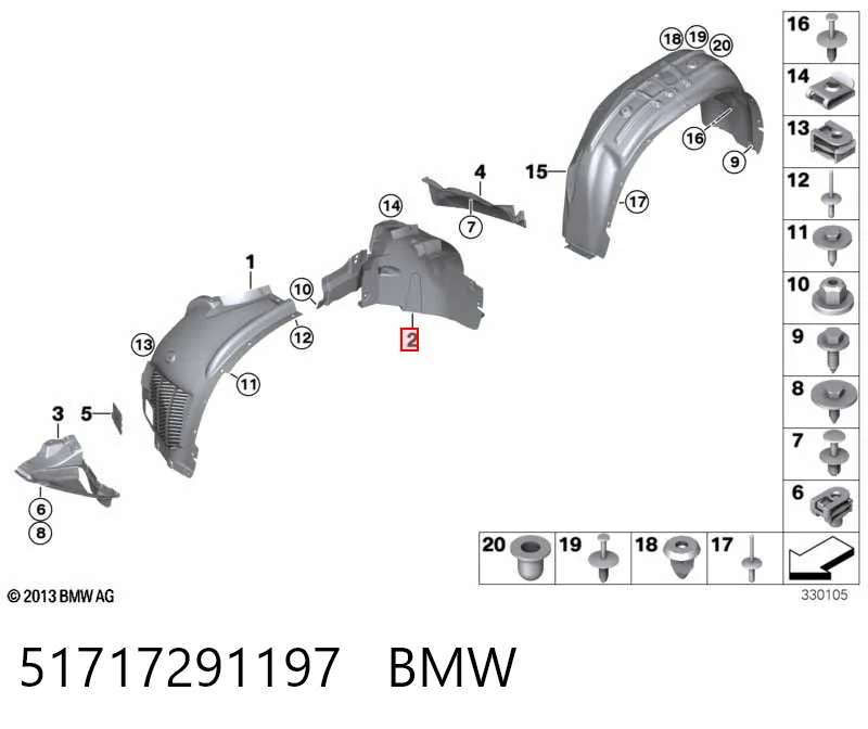 51717291197 BMW Підкрилок переднього крила, лівий задній