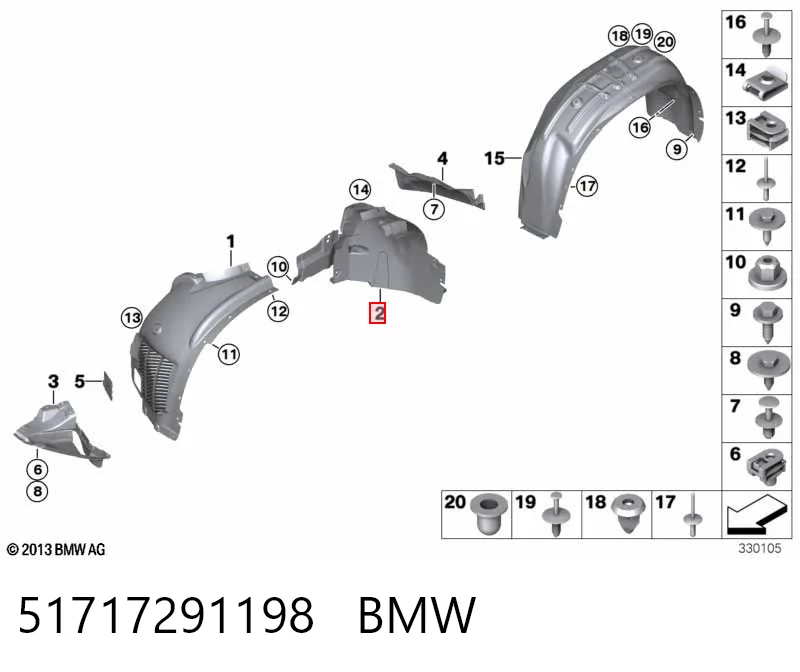 51717291198 BMW Підкрилок переднього крила, правий задній