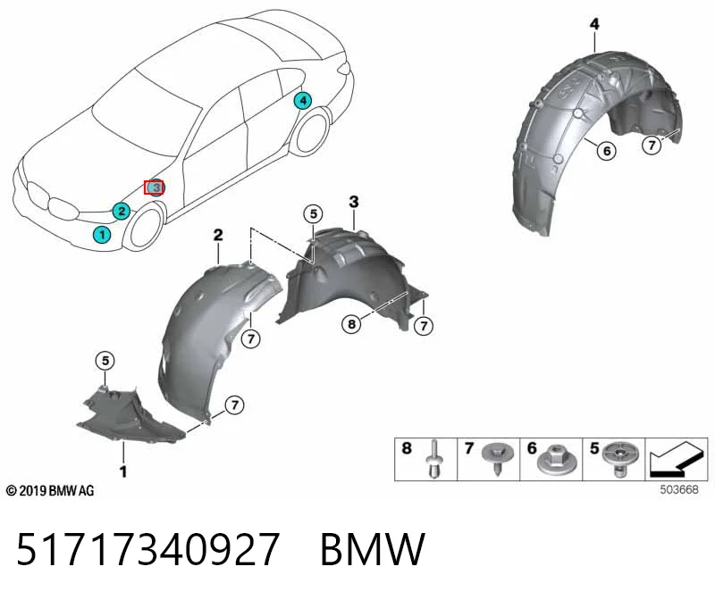 51717340927 BMW Підкрилок переднього крила, лівий задній