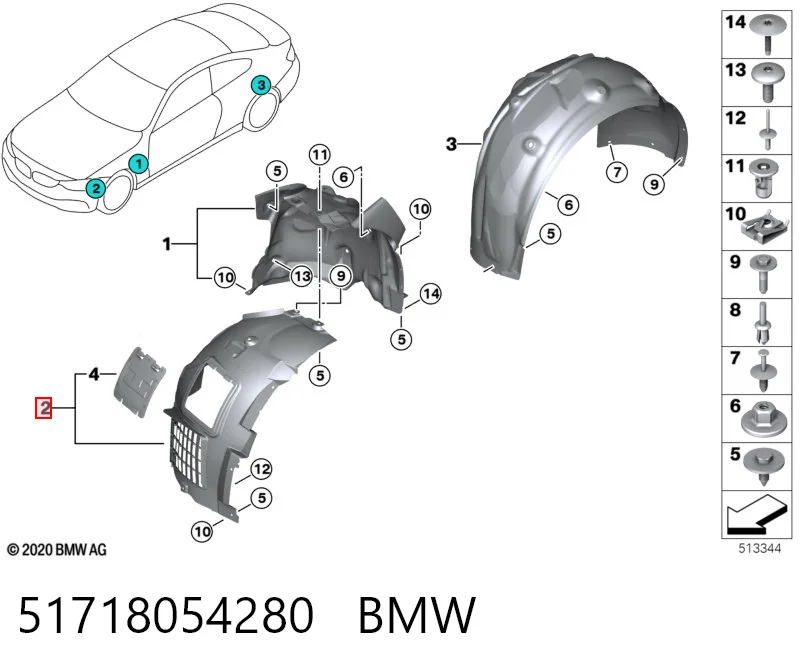 51718054280 BMW Підкрилок переднього крила, правий передній