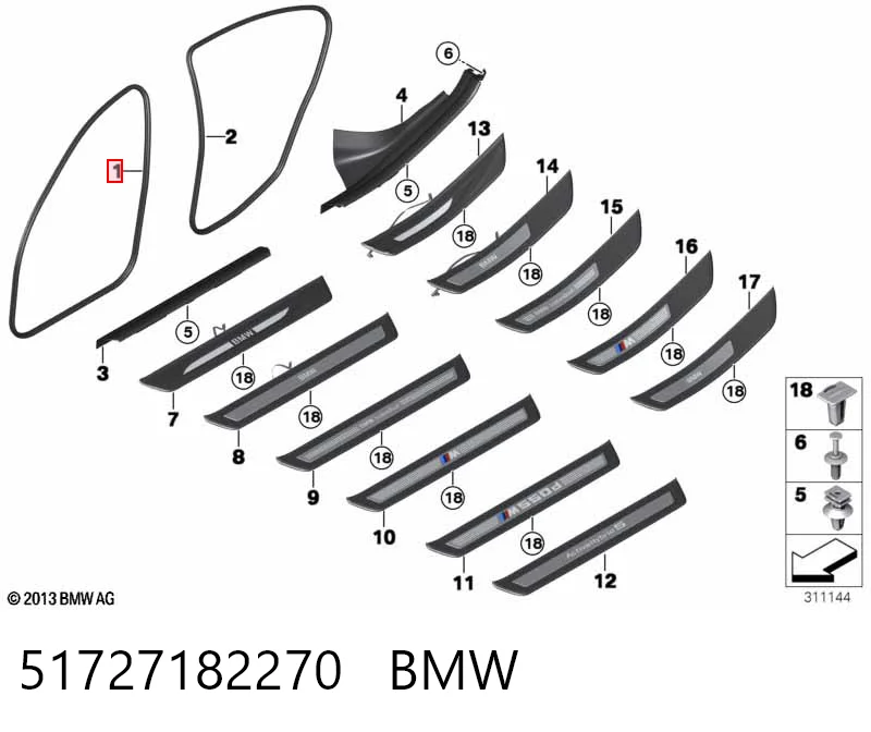 51727182270 BMW Ущільнювач двері передньої (на кузові)