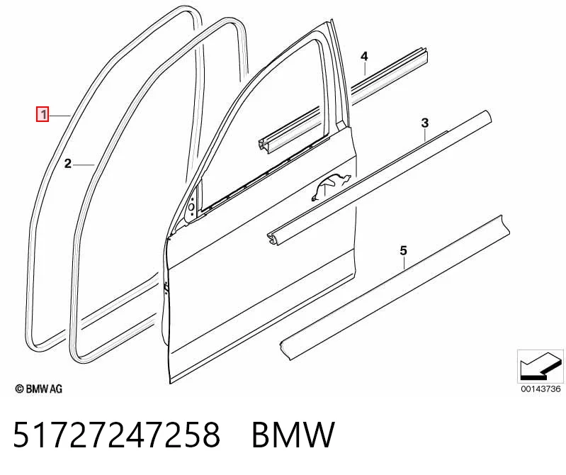 51727247258 BMW Ущільнювач двері передньої (на кузові)