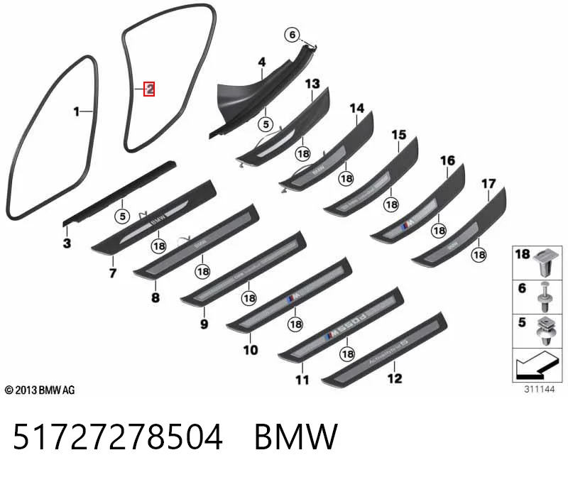 51727278504 BMW Ущільнювач дверей задніх, (на кузові)