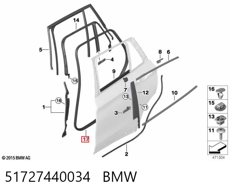 51727440034 BMW Прокладка дверей задніх, (на двері)