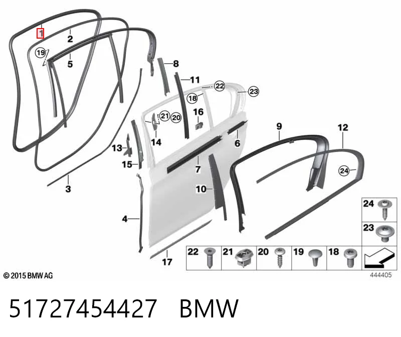 51727454427 BMW Ущільнювач дверей задніх, (на кузові)