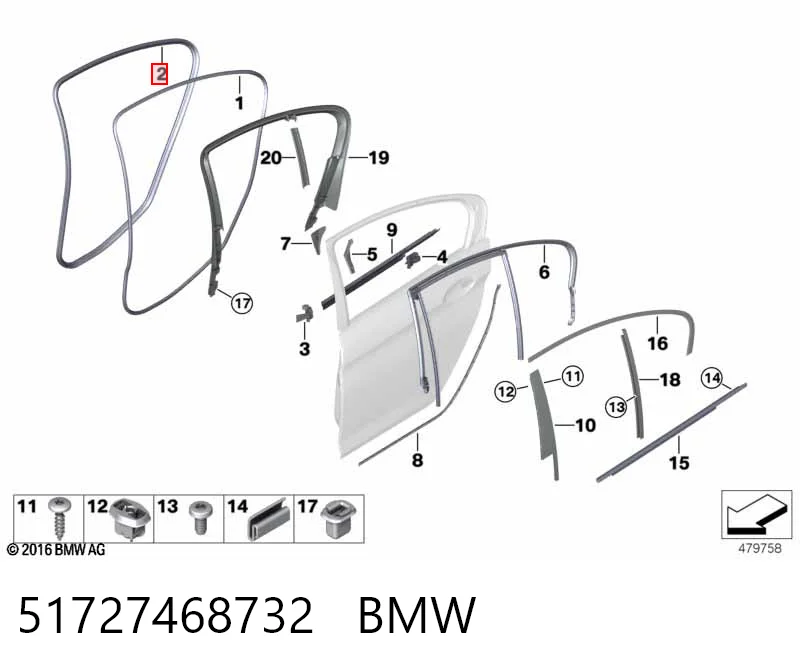 51727468732 BMW Ущільнювач дверей задніх, (на кузові)