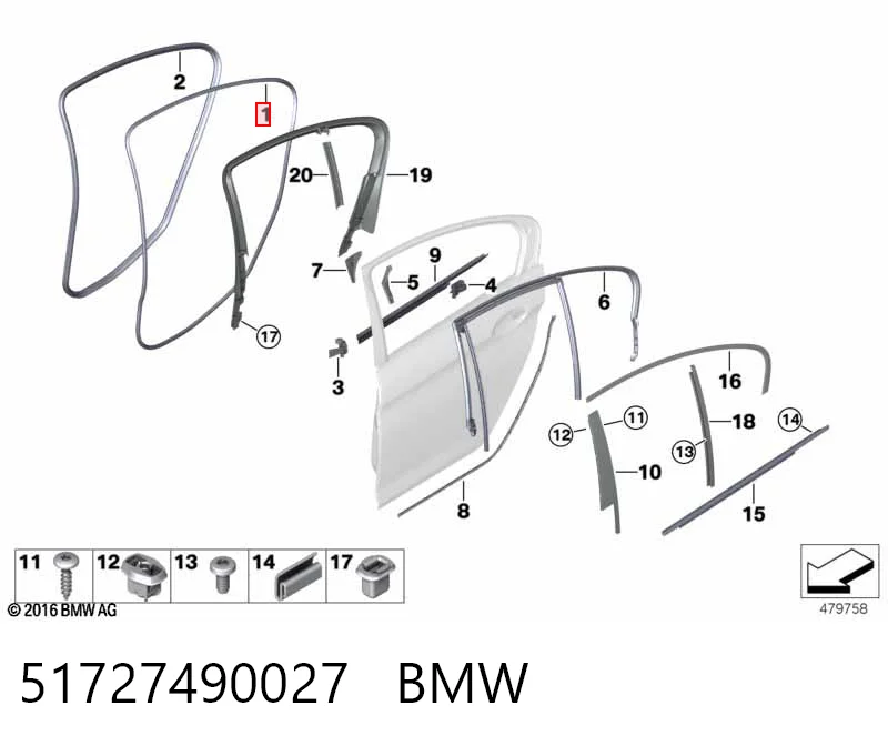 51727490027 BMW Ущільнювач двері передньої (на кузові)
