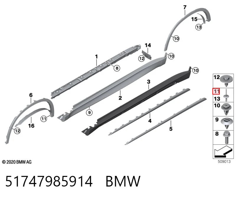 51747985914 BMW Пістон (кліп) кріплення підкрилки переднього крила