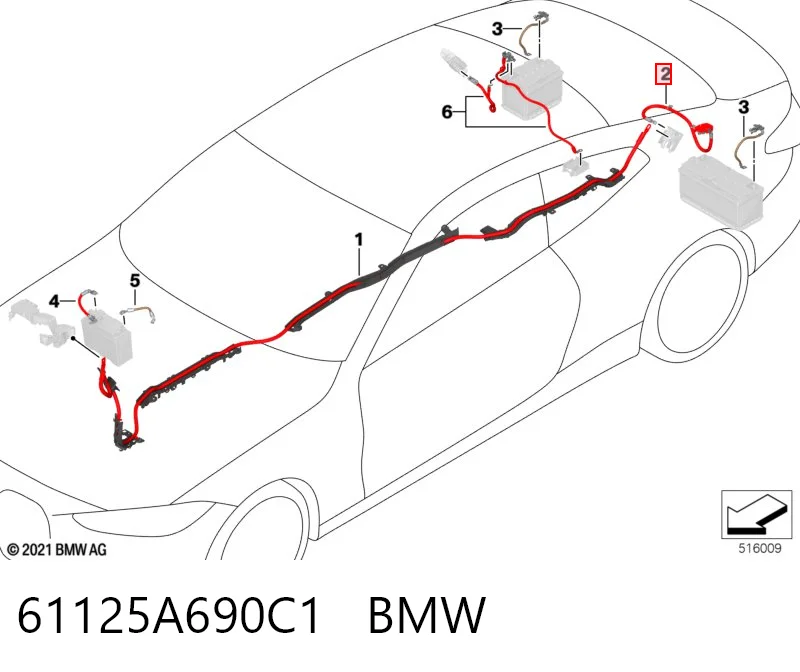 61125A690C1 BMW Кабель плюсової клеми акумулятора (АКБ)