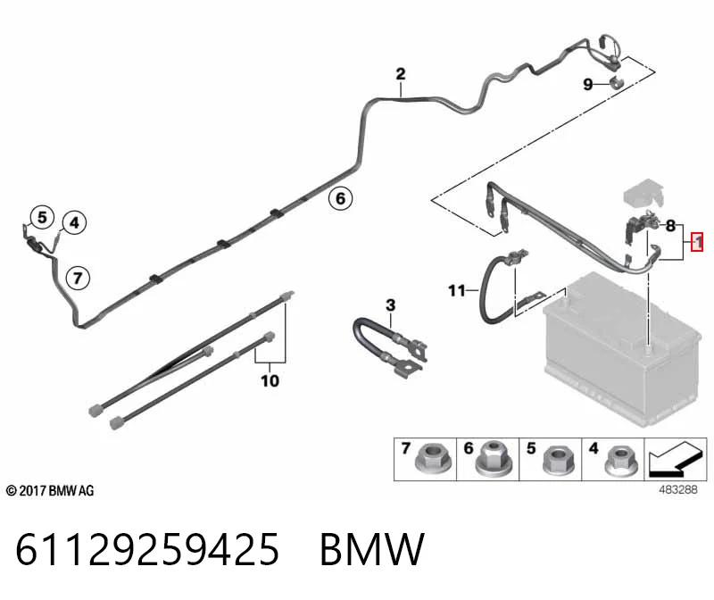 61129259425 BMW Кабель плюсової клеми акумулятора (АКБ)
