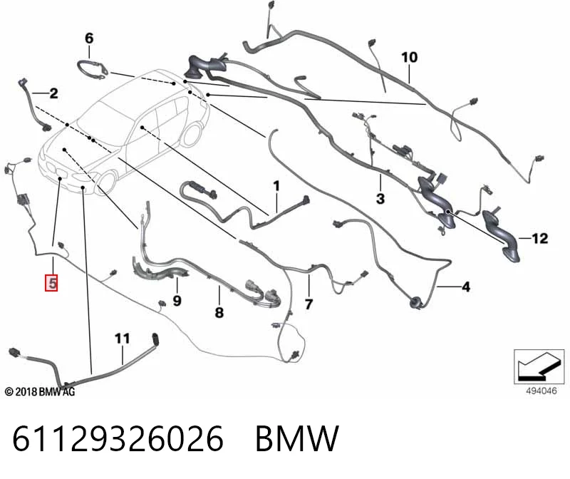 61129326026 BMW Кабель/дріт парктроника бампера, переднього