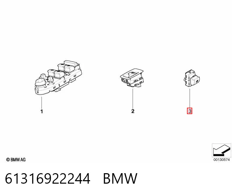61316922244 BMW Кнопка підйомника переднього правого скла