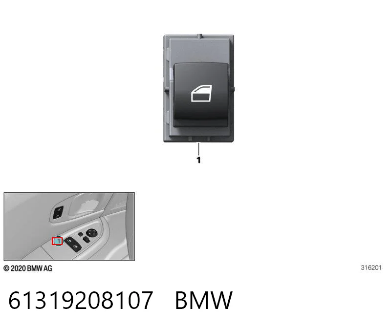 61319208107 BMW Кнопка підйомника переднього правого скла