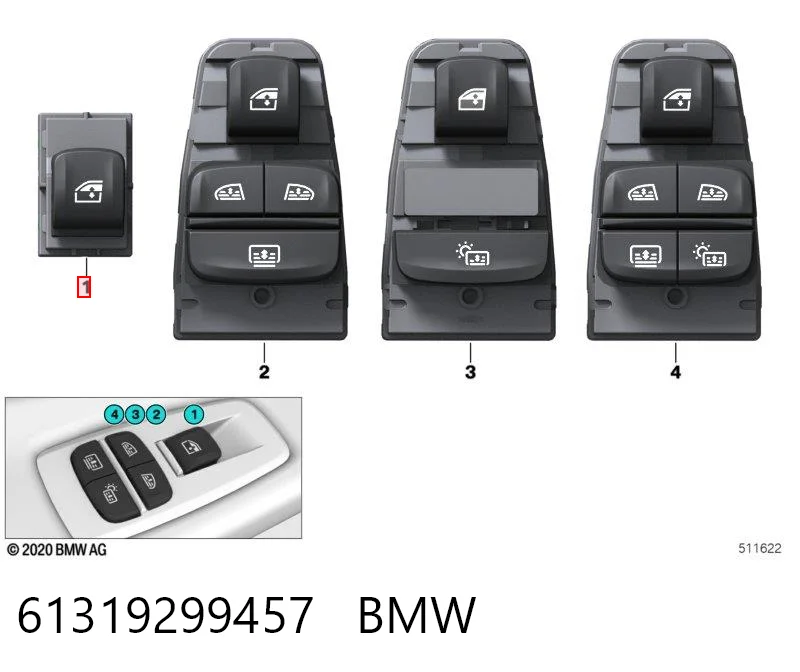 61319299457 BMW Кнопка підйомника переднього правого скла