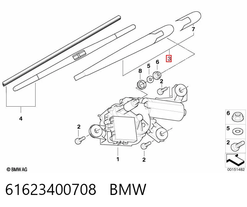 61623400708 BMW Важіль-поводок двірника заднього скла