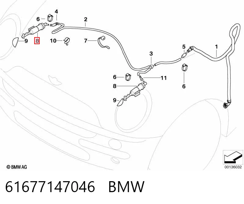 61677147046 BMW Форсунка омивача фари передньої, правої
