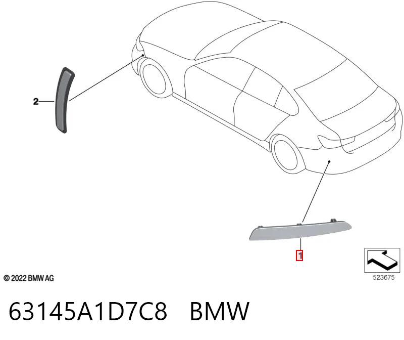 63145A1D7C8 BMW Відбивач бампера заднього правий