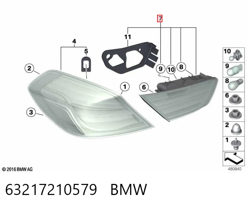 63217210579 BMW Ліхтар задній лівий, внутрішній