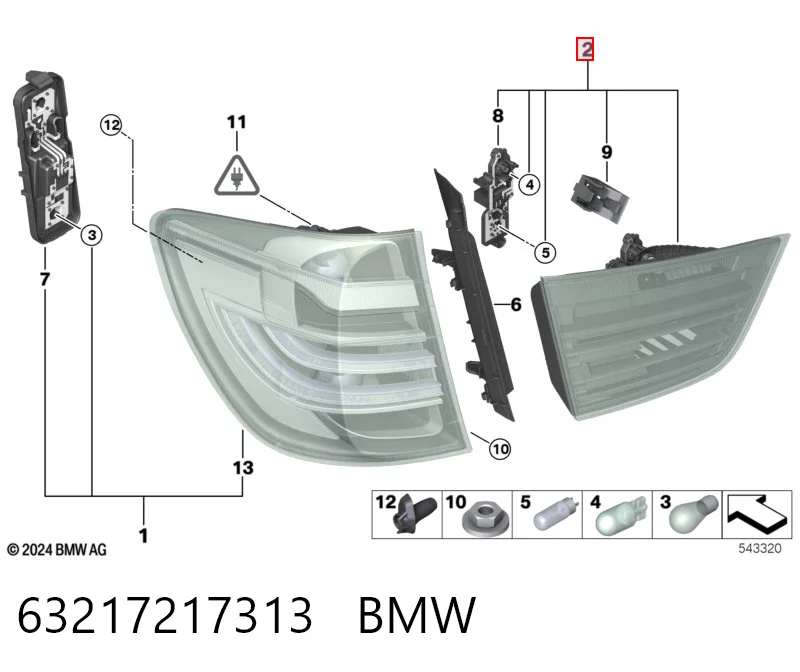 63217217313 BMW Ліхтар задній лівий, внутрішній
