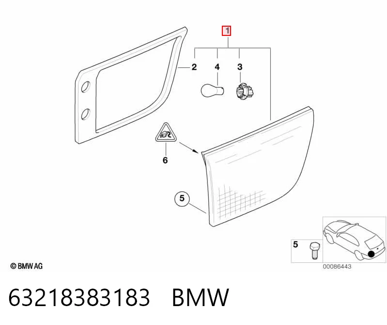 63218383183 BMW Ліхтар задній лівий, внутрішній