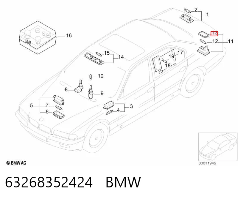 63268352424 BMW Ліхтар освітлення номерного знака
