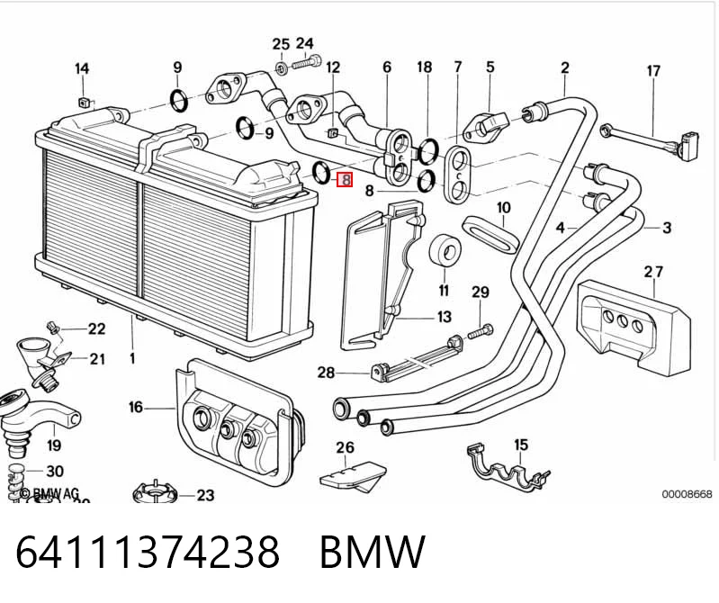 64111374238 BMW Кільце ущільнювача трубки радіатора пічки