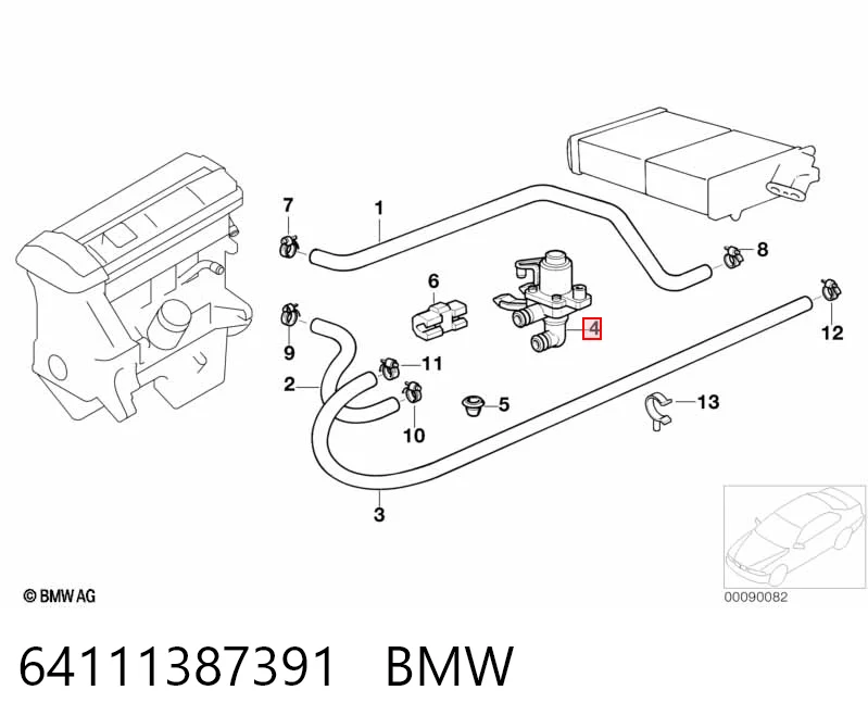 64111387391 BMW Кран пічки (обігрівача)