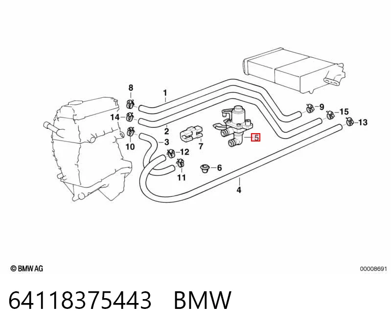 64118375443 BMW Кран пічки (обігрівача)