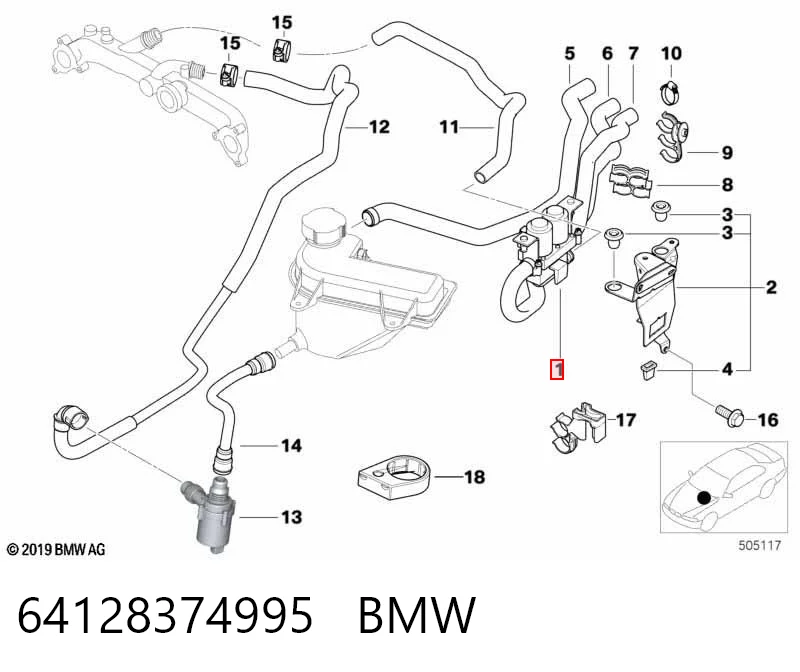 64128374995 BMW Кран пічки (обігрівача)