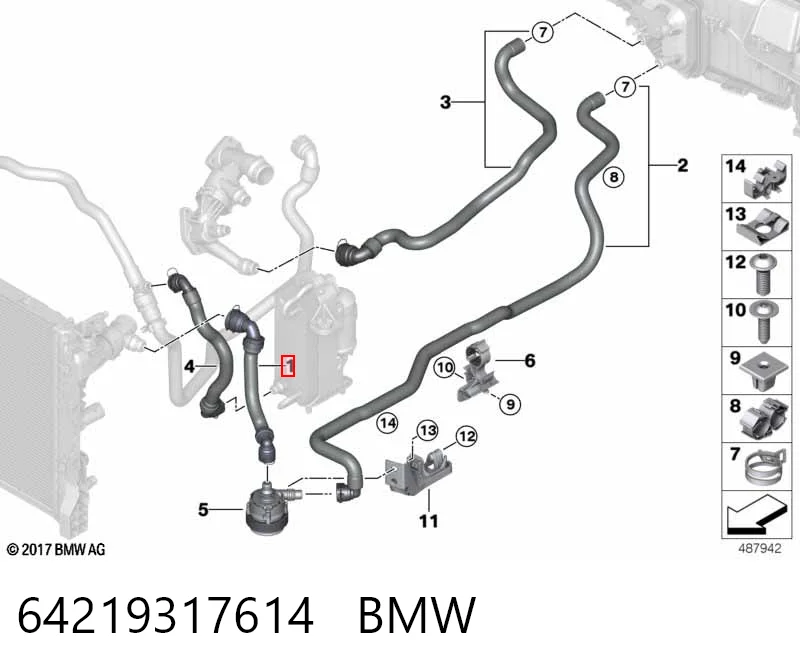 64219317614 BMW Шланг/патрубок рідинного охолодження турбіни, подача