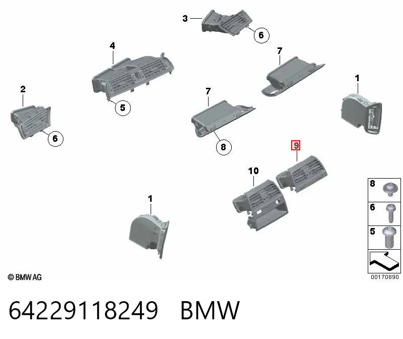 64229118249 BMW Решітка вентиляції салону в підлокітнику, задня
