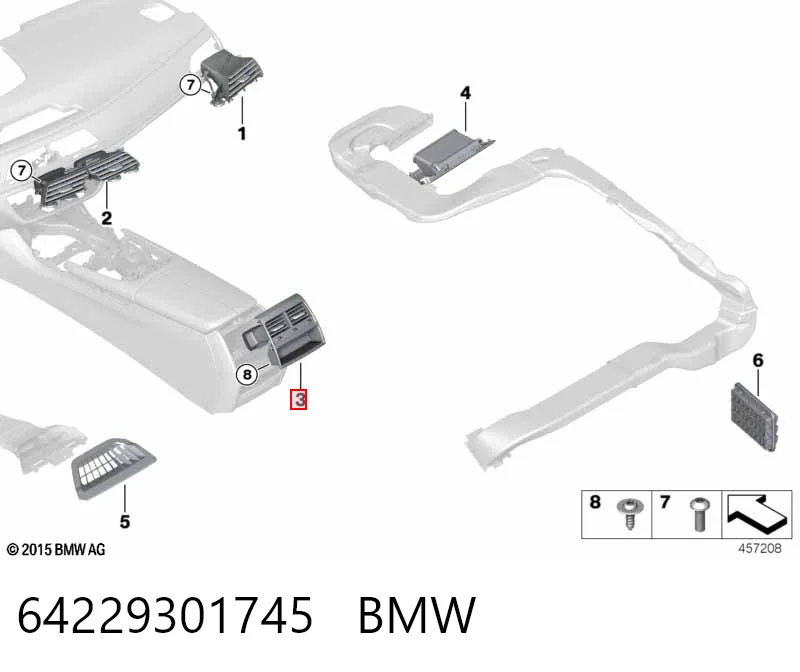 64229301745 BMW Решітка вентиляції салону в підлокітнику, задня